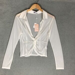 Tiger Mist Carlson Top‎ Womens XL White Knot Front Long Sleeve Sheer Blouse NWT
